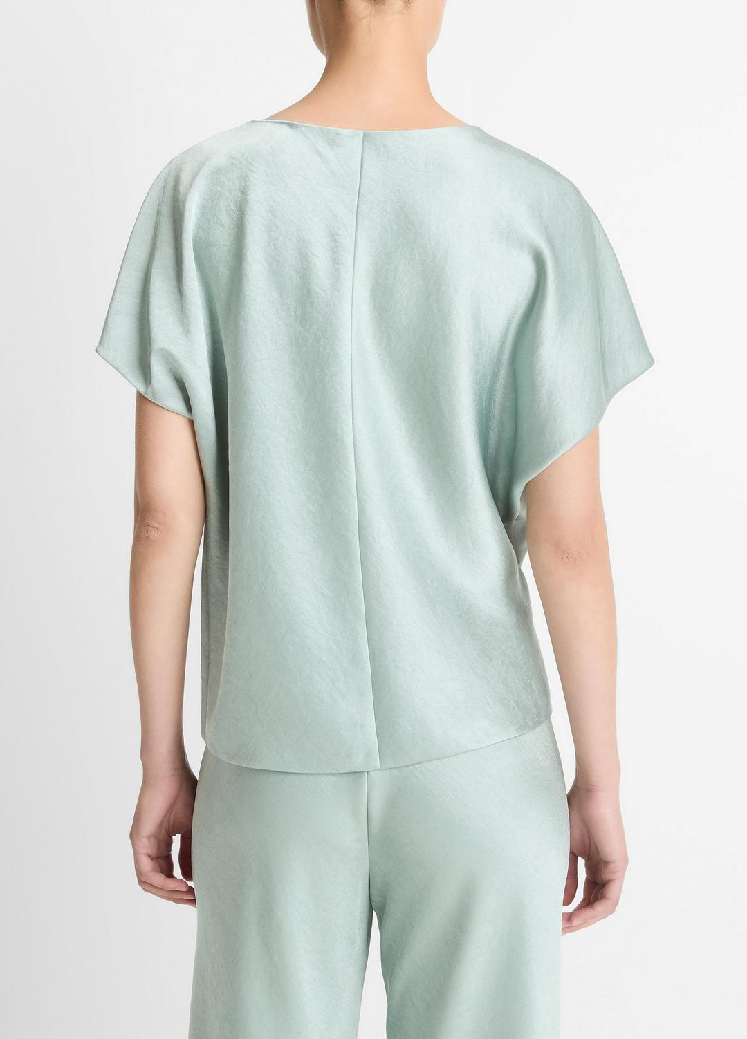 VINCE Women Draped Satin Dolman-Sleeve Blouse in Short Sleeve ALOE STONE