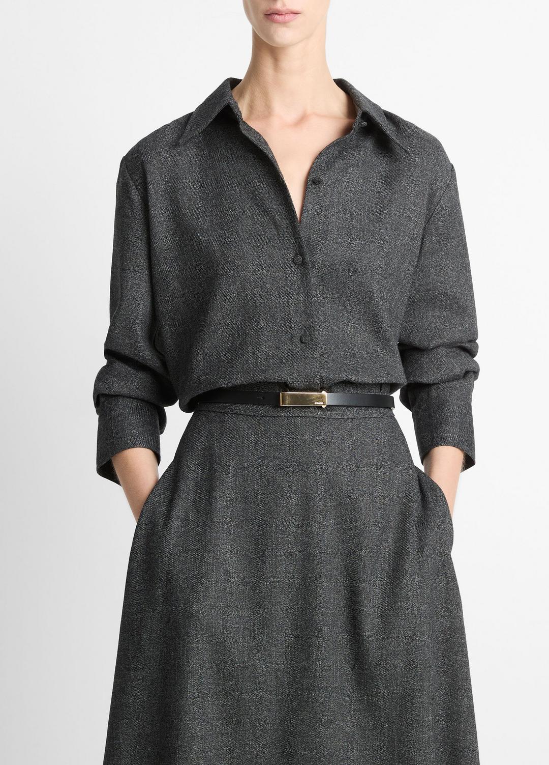 VINCE Women Italian Jaspe Relaxed Button-Front Shirt in Long Sleeve MEDIUM HEATHER GREY