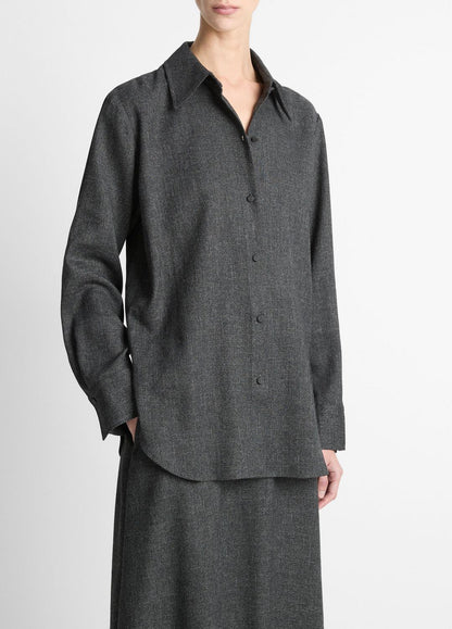 VINCE Women Italian Jaspe Relaxed Button-Front Shirt in Long Sleeve MEDIUM HEATHER GREY