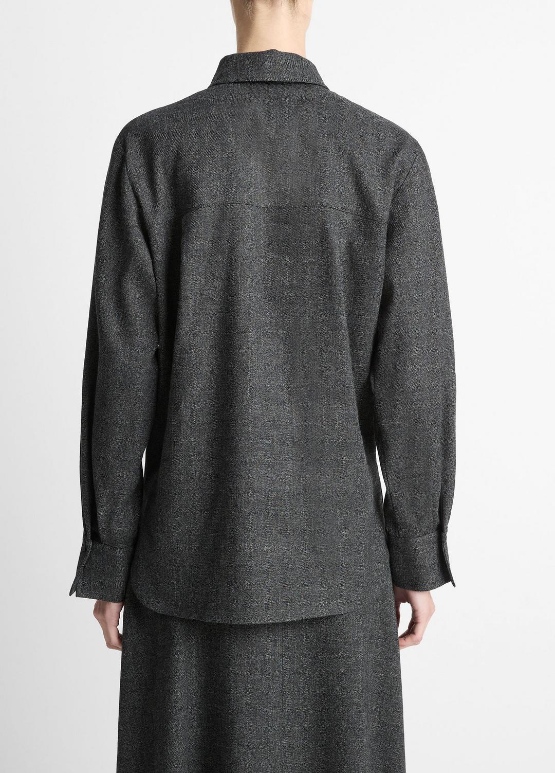 VINCE Women Italian Jaspe Relaxed Button-Front Shirt in Long Sleeve MEDIUM HEATHER GREY