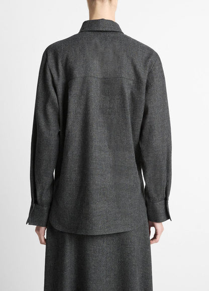 VINCE Women Italian Jaspe Relaxed Button-Front Shirt in Long Sleeve MEDIUM HEATHER GREY