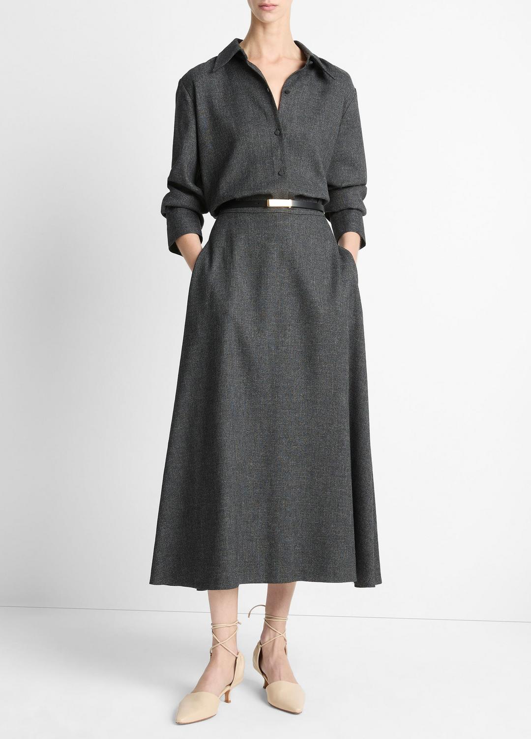VINCE Women Italian Jaspe Relaxed Button-Front Shirt in Long Sleeve MEDIUM HEATHER GREY