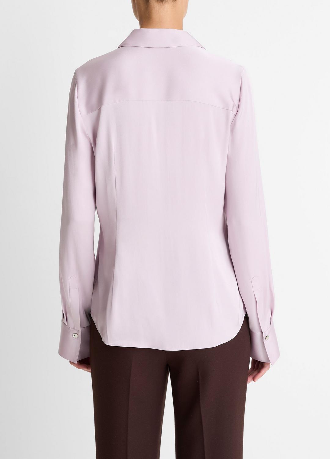 VINCE Women Silk-Blend Slim Button-Front Blouse in Long Sleeve IRIS QUARTZ