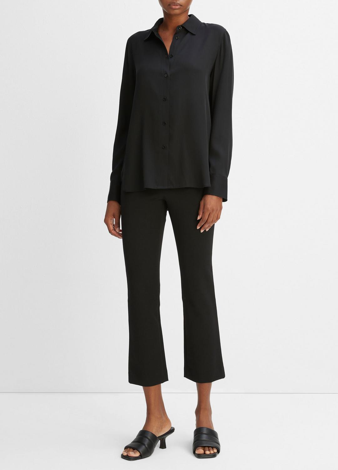 VINCE Women Slim Fitted Stretch-Silk Blouse in Long Sleeve BLACK