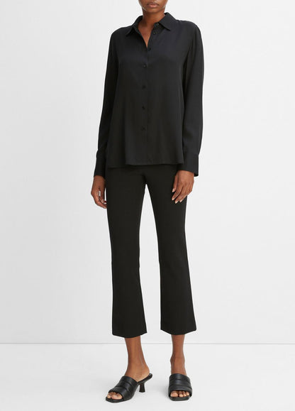 VINCE Women Slim Fitted Stretch-Silk Blouse in Long Sleeve BLACK