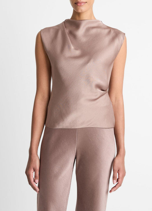 VINCE Women Satin Draped Cowl-Neck Top in Tank Tops MAUVE LILAC