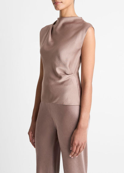 VINCE Women Satin Draped Cowl-Neck Top in Tank Tops MAUVE LILAC