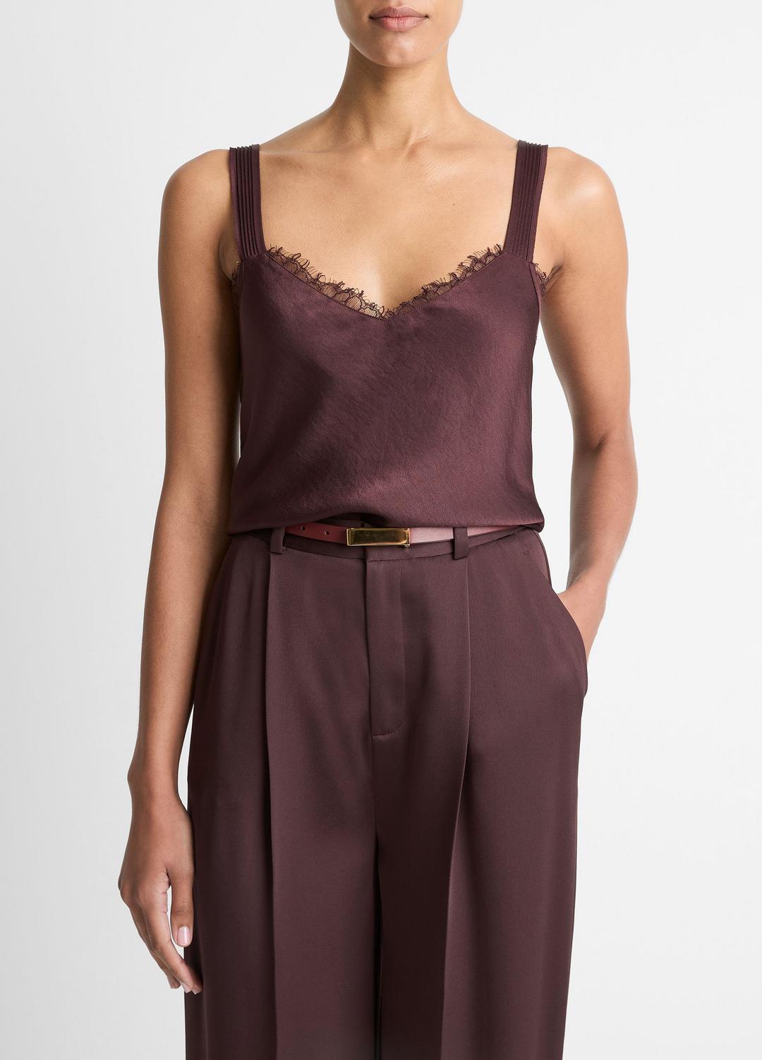 VINCE Women Lace-Trim Satin Camisole in Tank Tops FIG