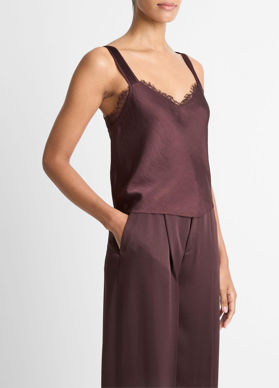 VINCE Women Lace-Trim Satin Camisole in Tank Tops FIG