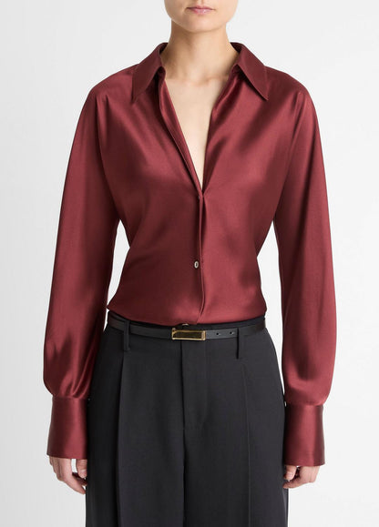VINCE Women Silk Bias Long-Sleeve Blouse in Long Sleeve BORDEAUX