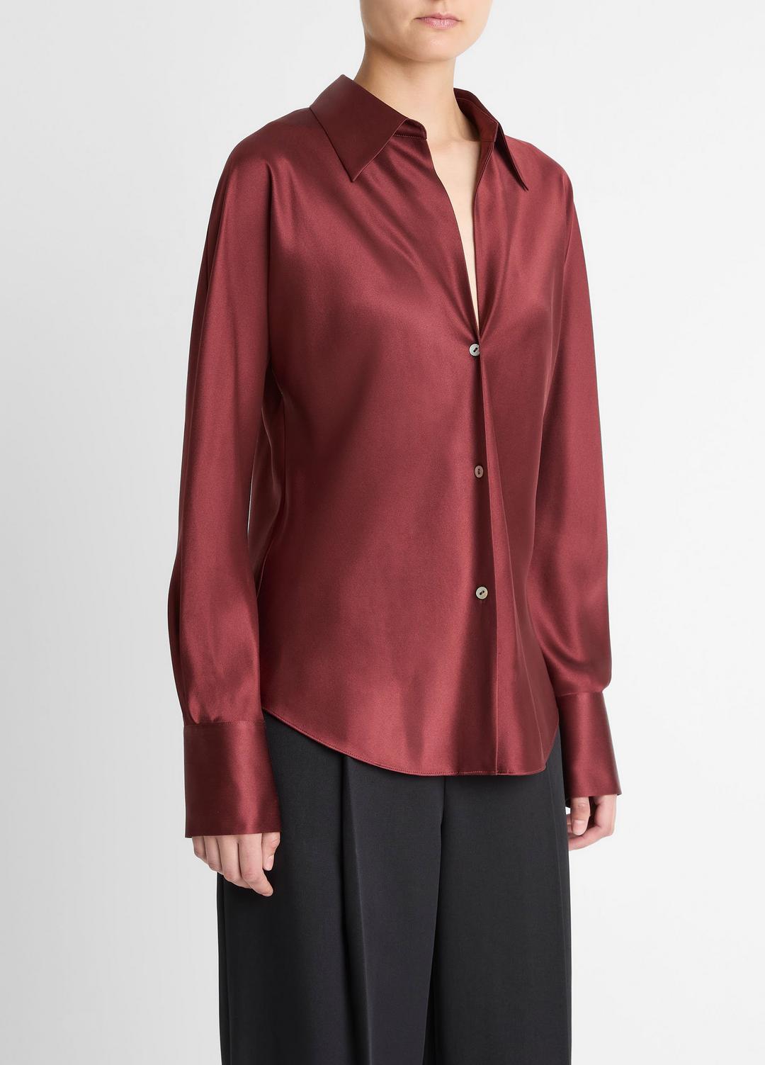 VINCE Women Silk Bias Long-Sleeve Blouse in Long Sleeve BORDEAUX