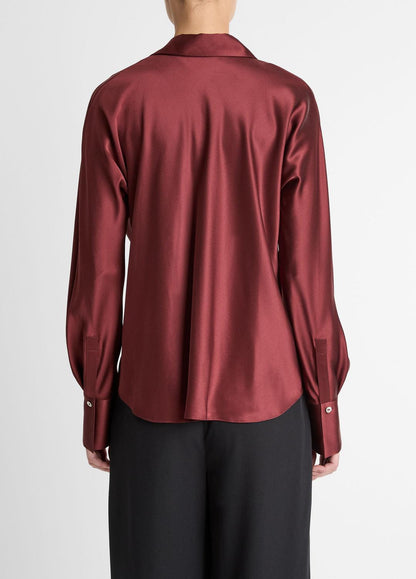 VINCE Women Silk Bias Long-Sleeve Blouse in Long Sleeve BORDEAUX