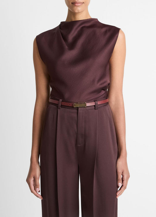 VINCE Women Satin Draped Cowl-Neck Top in Tank Tops FIG