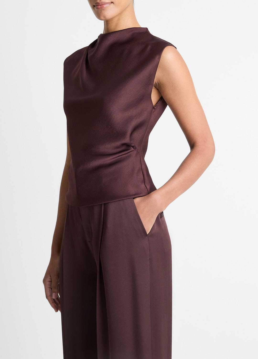 VINCE Women Satin Draped Cowl-Neck Top in Tank Tops FIG