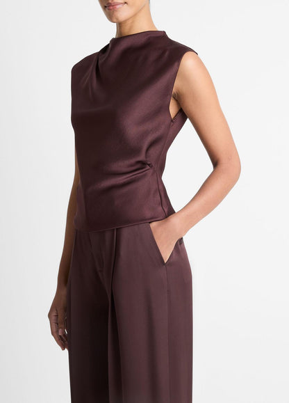 VINCE Women Satin Draped Cowl-Neck Top in Tank Tops FIG