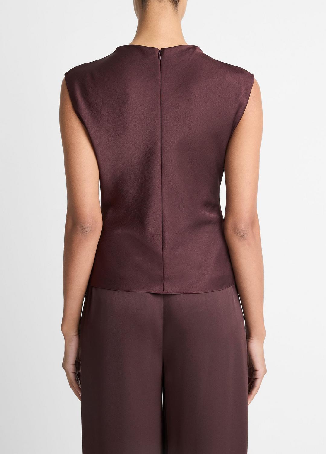 VINCE Women Satin Draped Cowl-Neck Top in Tank Tops FIG