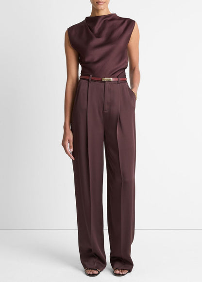 VINCE Women Satin Draped Cowl-Neck Top in Tank Tops FIG