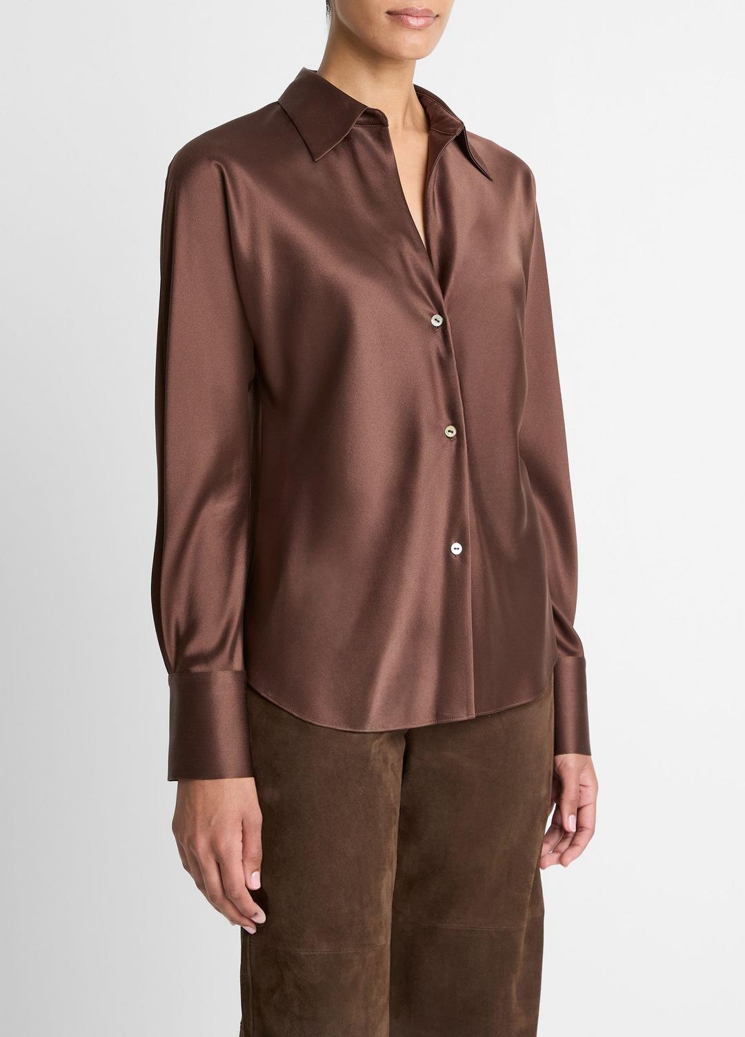 VINCE Women Silk Bias Long-Sleeve Blouse in Long Sleeve ESPRESSO