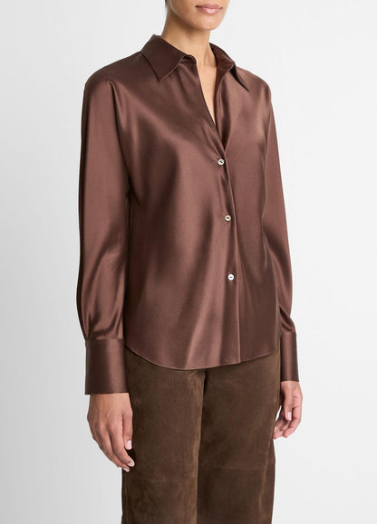 VINCE Women Silk Bias Long-Sleeve Blouse in Long Sleeve ESPRESSO