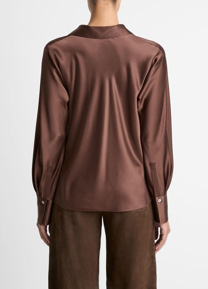 VINCE Women Silk Bias Long-Sleeve Blouse in Long Sleeve ESPRESSO