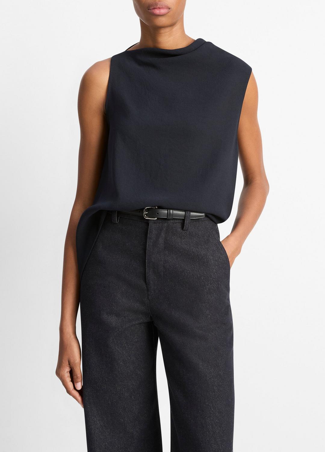 VINCE Women Asymmetrical Draped A-Line Top in Tank Tops COASTAL BLUE