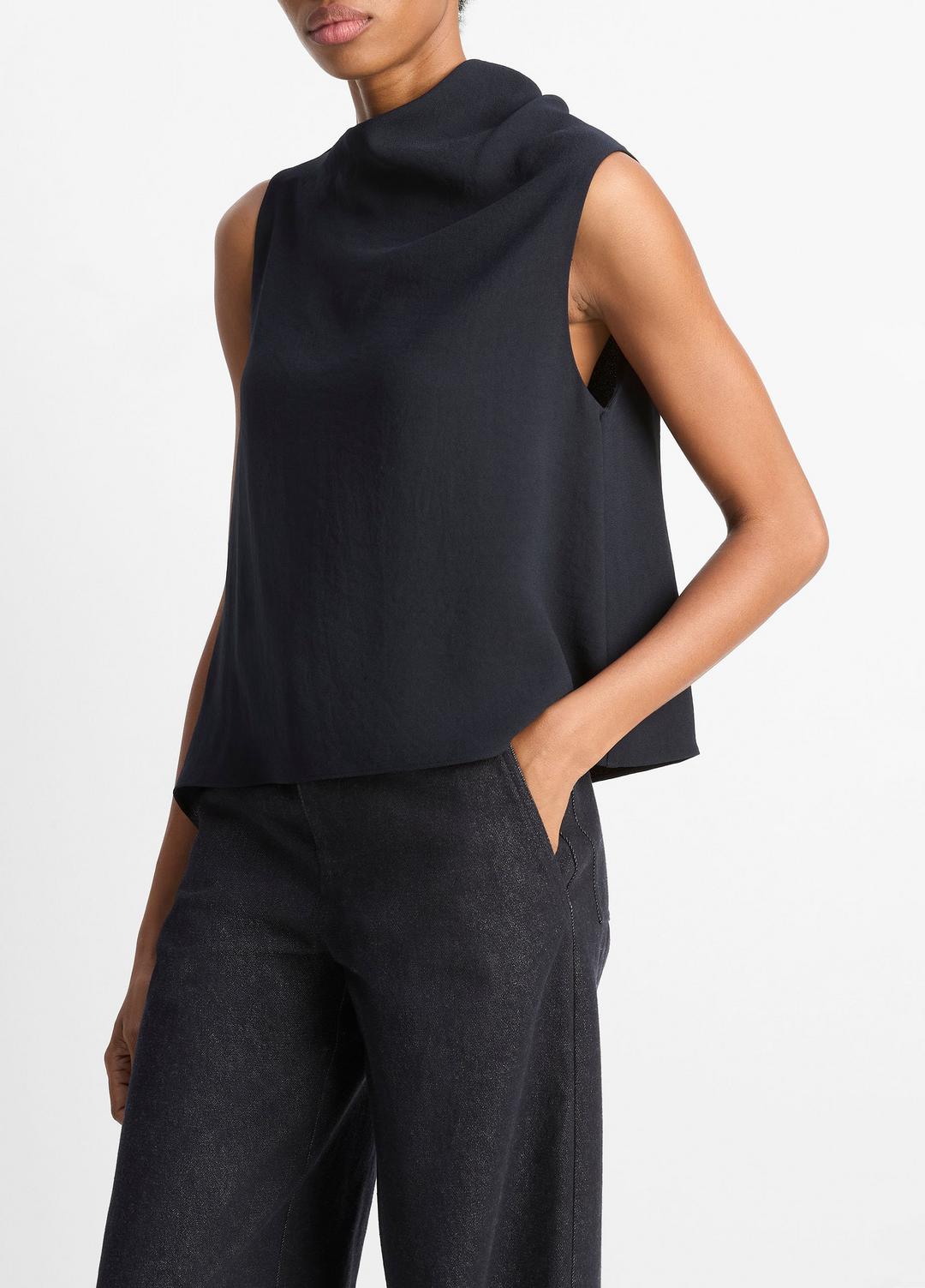 VINCE Women Asymmetrical Draped A-Line Top in Tank Tops COASTAL BLUE