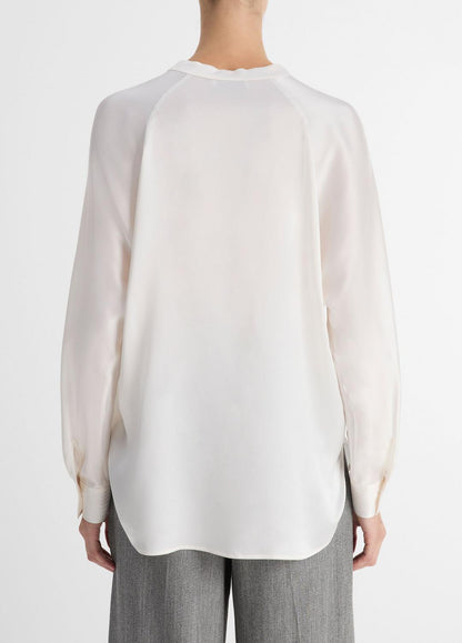 VINCE Women Silk Satin Band-Collar Blouse in Long Sleeve OPTIC WHITE