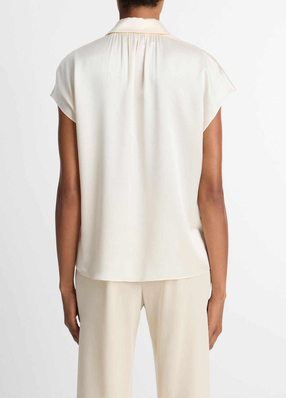 Silk Cap-Sleeve Ruched-Back Blouse in Short Sleeve - CHIFFON | VINCE Women