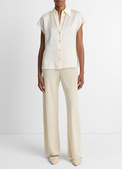 Silk Cap-Sleeve Ruched-Back Blouse in Short Sleeve - CHIFFON | VINCE Women