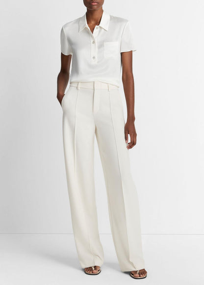 VINCE Women Silk Short-Sleeve Polo Shirt in Short Sleeve OFF WHITE