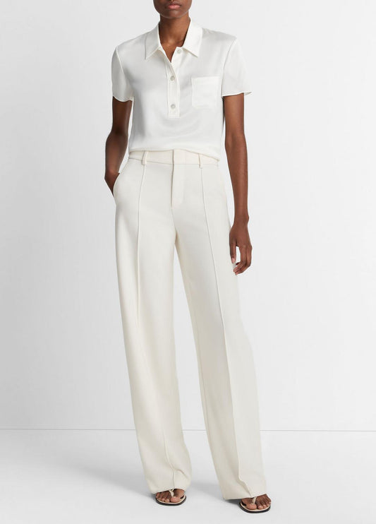 VINCE Women Silk Short-Sleeve Polo Shirt in Short Sleeve OFF WHITE