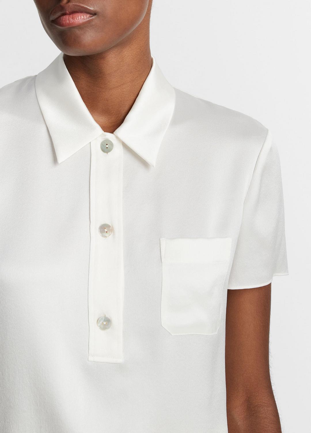 VINCE Women Silk Short-Sleeve Polo Shirt in Short Sleeve OFF WHITE