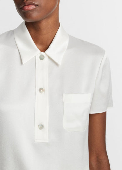 VINCE Women Silk Short-Sleeve Polo Shirt in Short Sleeve OFF WHITE