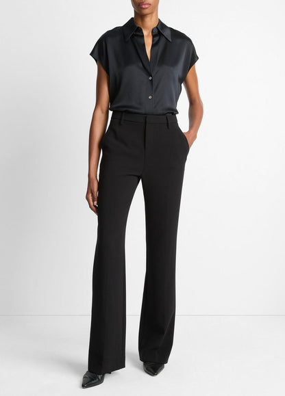 VINCE Women Silk Cap-Sleeve Ruched-Back Blouse in Short Sleeve BLACK