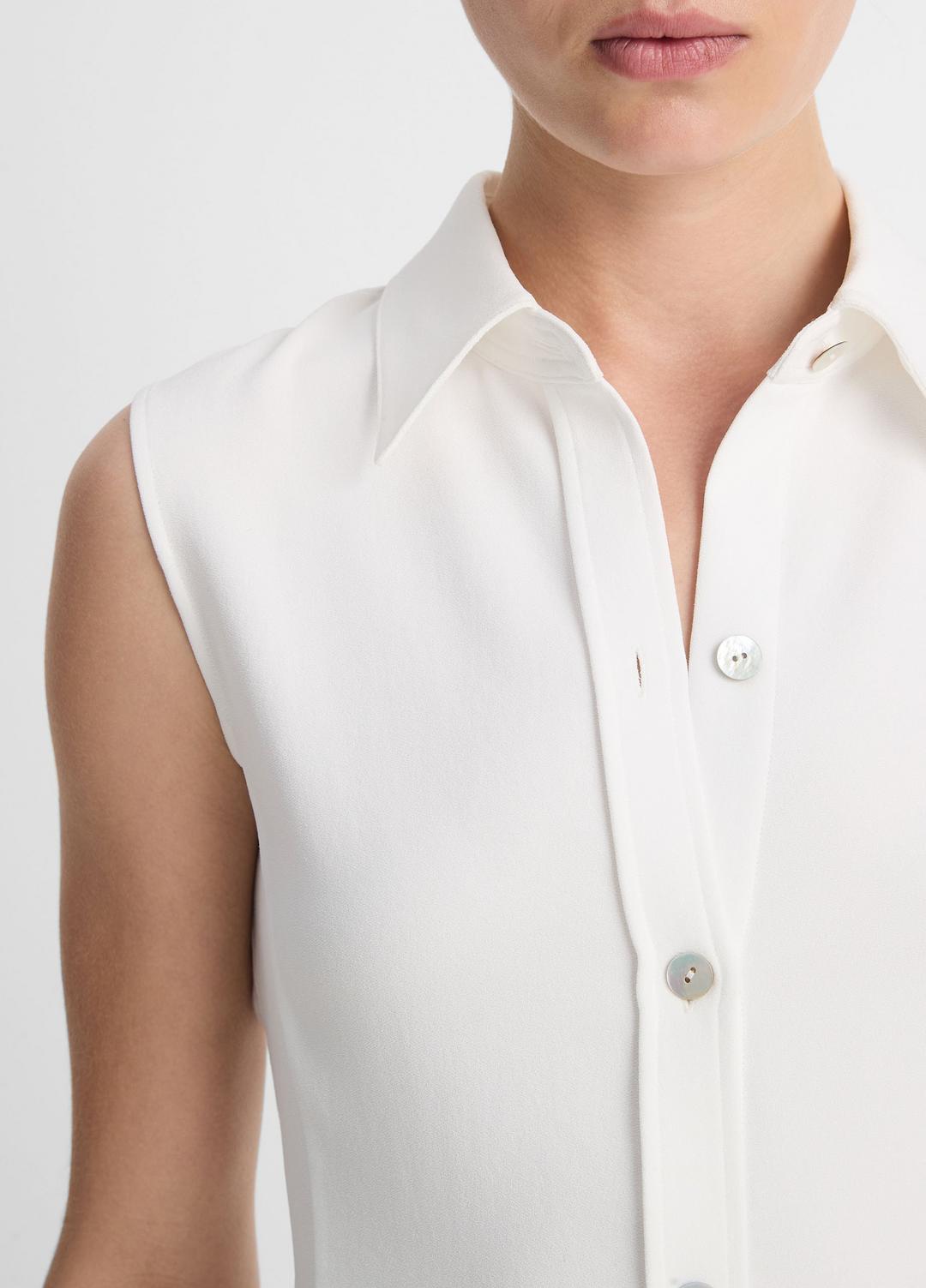 VINCE Women Sleeveless Button-Front Shirt in Short Sleeve OFF WHITE