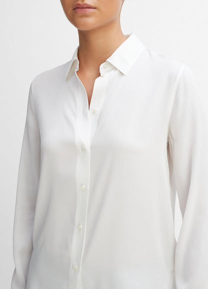 VINCE Women Slim Fitted Stretch-Silk Blouse in Long Sleeve OPTIC WHITE