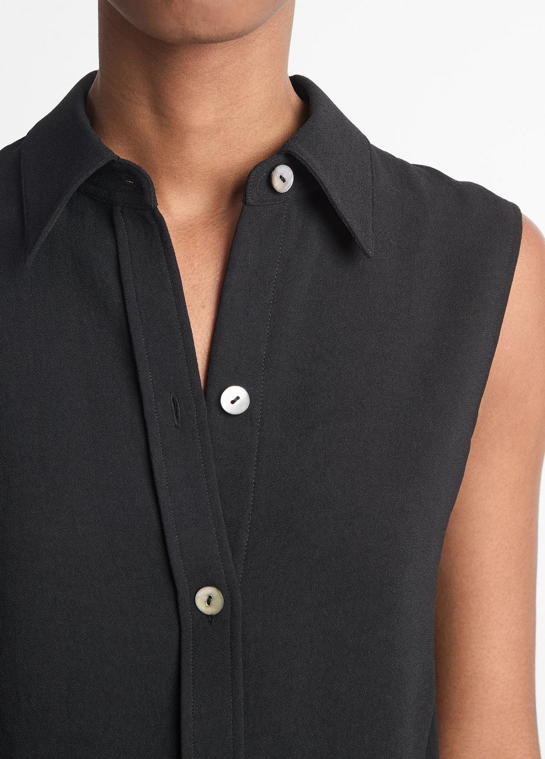 VINCE Women Sleeveless Button-Front Shirt in Short Sleeve BLACK