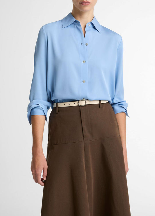 VINCE Women Stretch-Silk Button-Front Blouse in Long Sleeve HYDRA