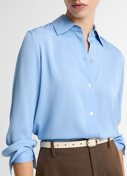 VINCE Women Stretch-Silk Button-Front Blouse in Long Sleeve HYDRA