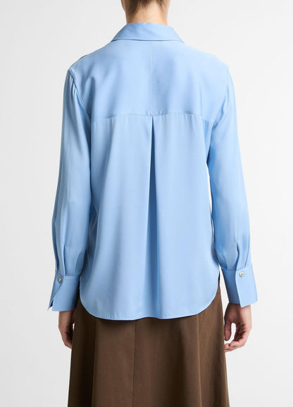 VINCE Women Stretch-Silk Button-Front Blouse in Long Sleeve HYDRA