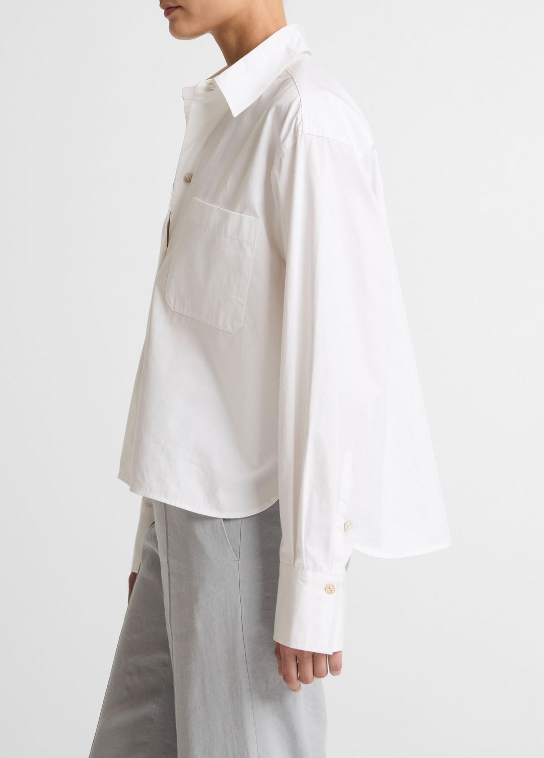 VINCE Women Cotton Cropped Button-Front Shirt  in Long Sleeve OPTIC WHITE