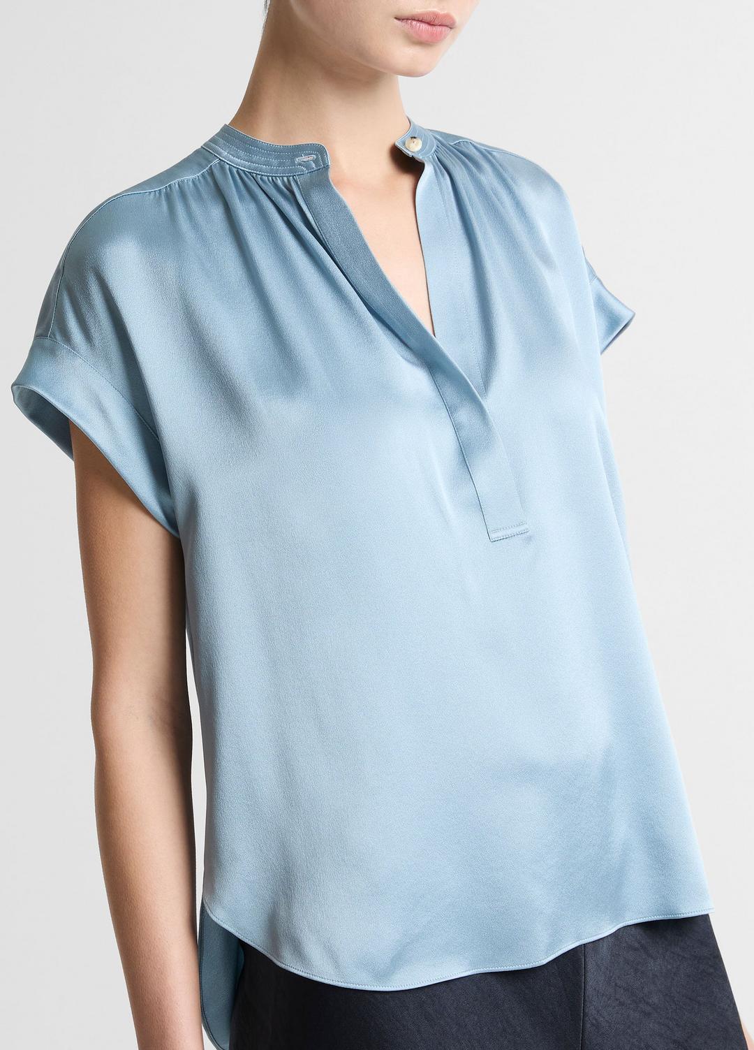 VINCE Women Silk Gathered Cap-Sleeve Blouse in Short Sleeve DEL MAR
