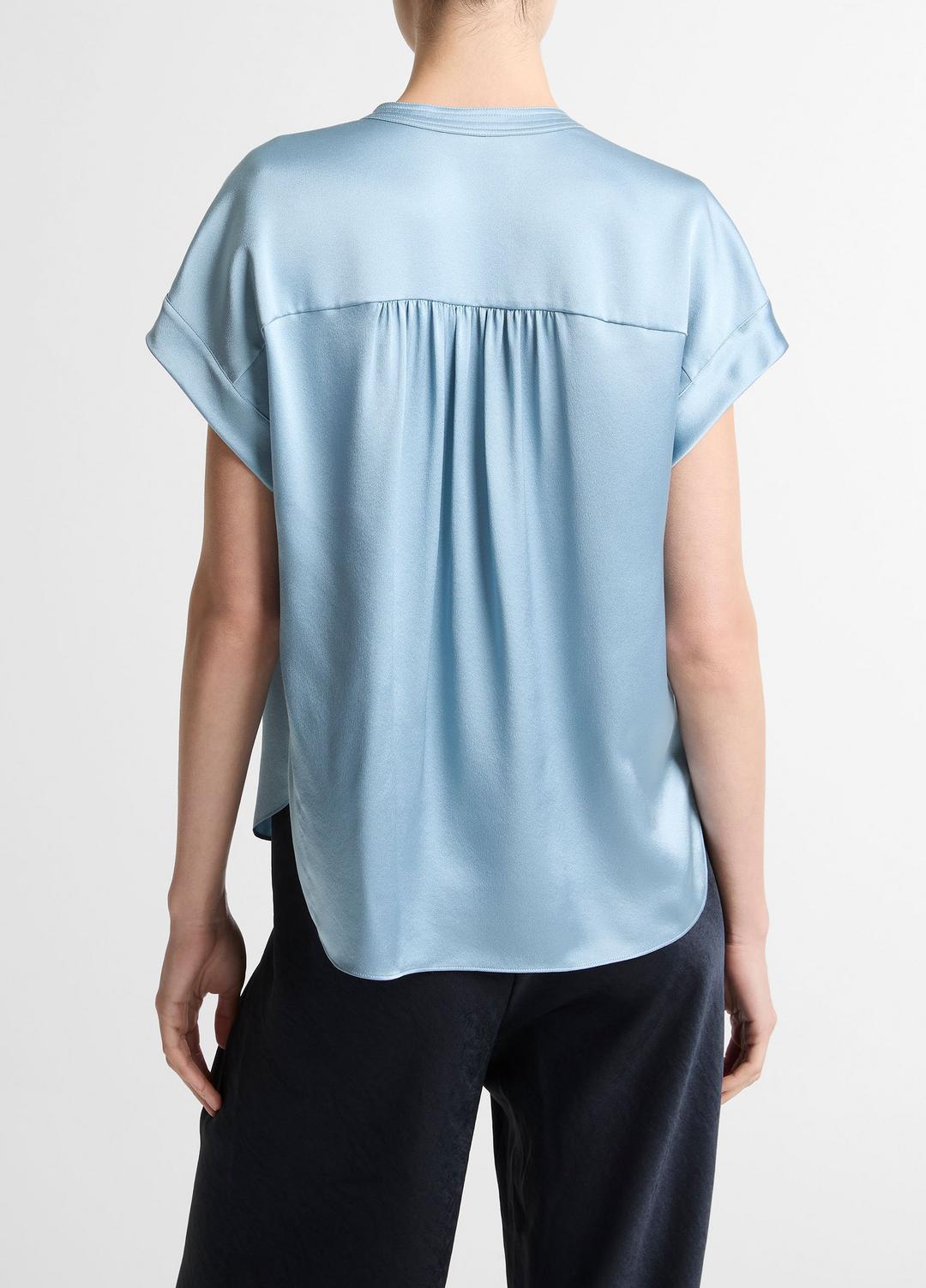 VINCE Women Silk Gathered Cap-Sleeve Blouse in Short Sleeve DEL MAR