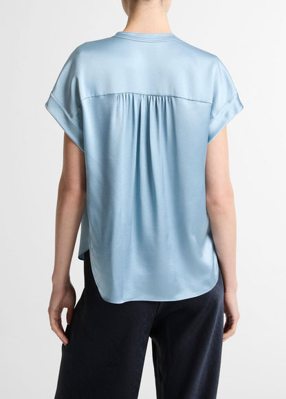 VINCE Women Silk Gathered Cap-Sleeve Blouse in Short Sleeve DEL MAR