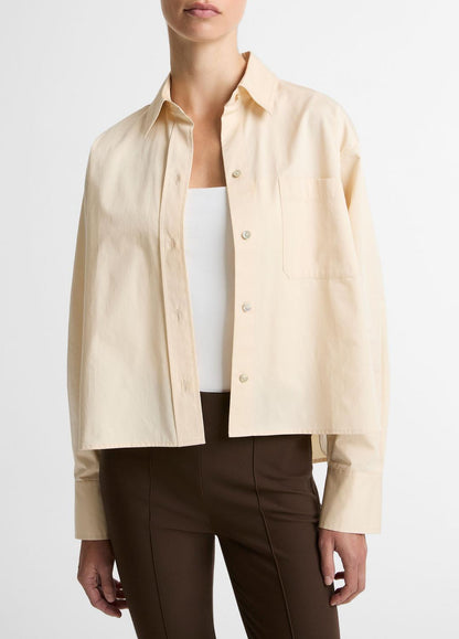 VINCE Women Cotton Cropped Button-Front Shirt  in Long Sleeve ECRU