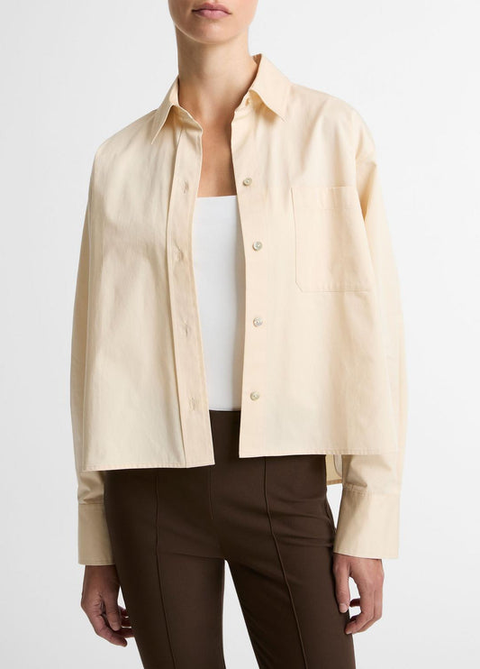 VINCE Women Cotton Cropped Button-Front Shirt  in Long Sleeve ECRU