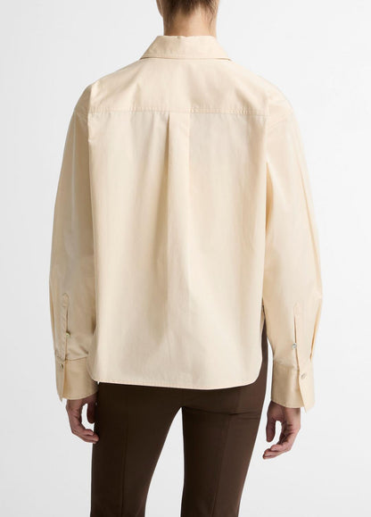 VINCE Women Cotton Cropped Button-Front Shirt  in Long Sleeve ECRU