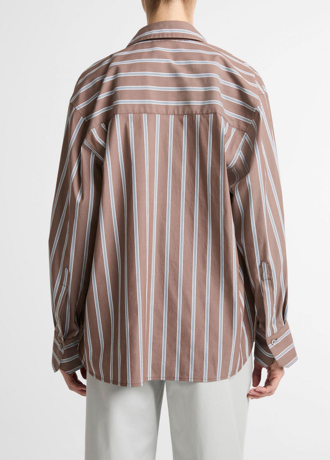 VINCE Women Striped Cotton-Blend Button-Front Shirt in Long Sleeve BROWN MULTI