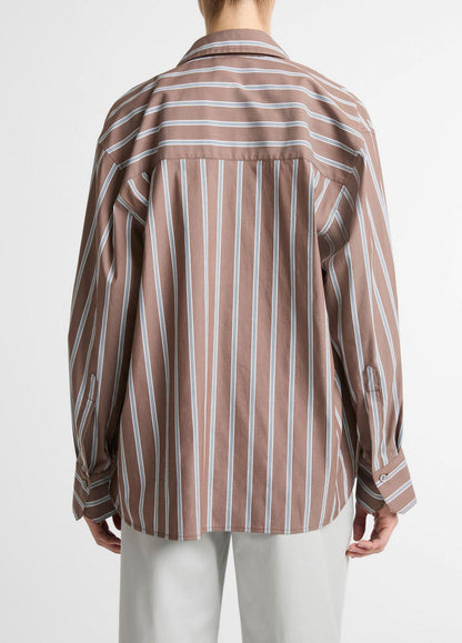 VINCE Women Striped Cotton-Blend Button-Front Shirt in Long Sleeve BROWN MULTI