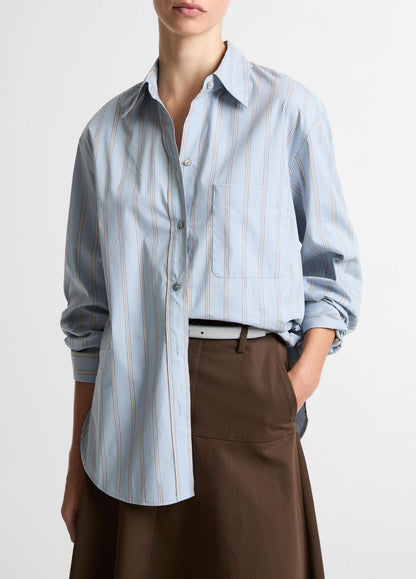 VINCE Women Striped Cotton-Blend Button-Front Shirt in Long Sleeve DEL MAR MULTI